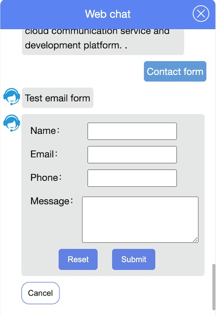 Contact form for Easiio live chat windows
